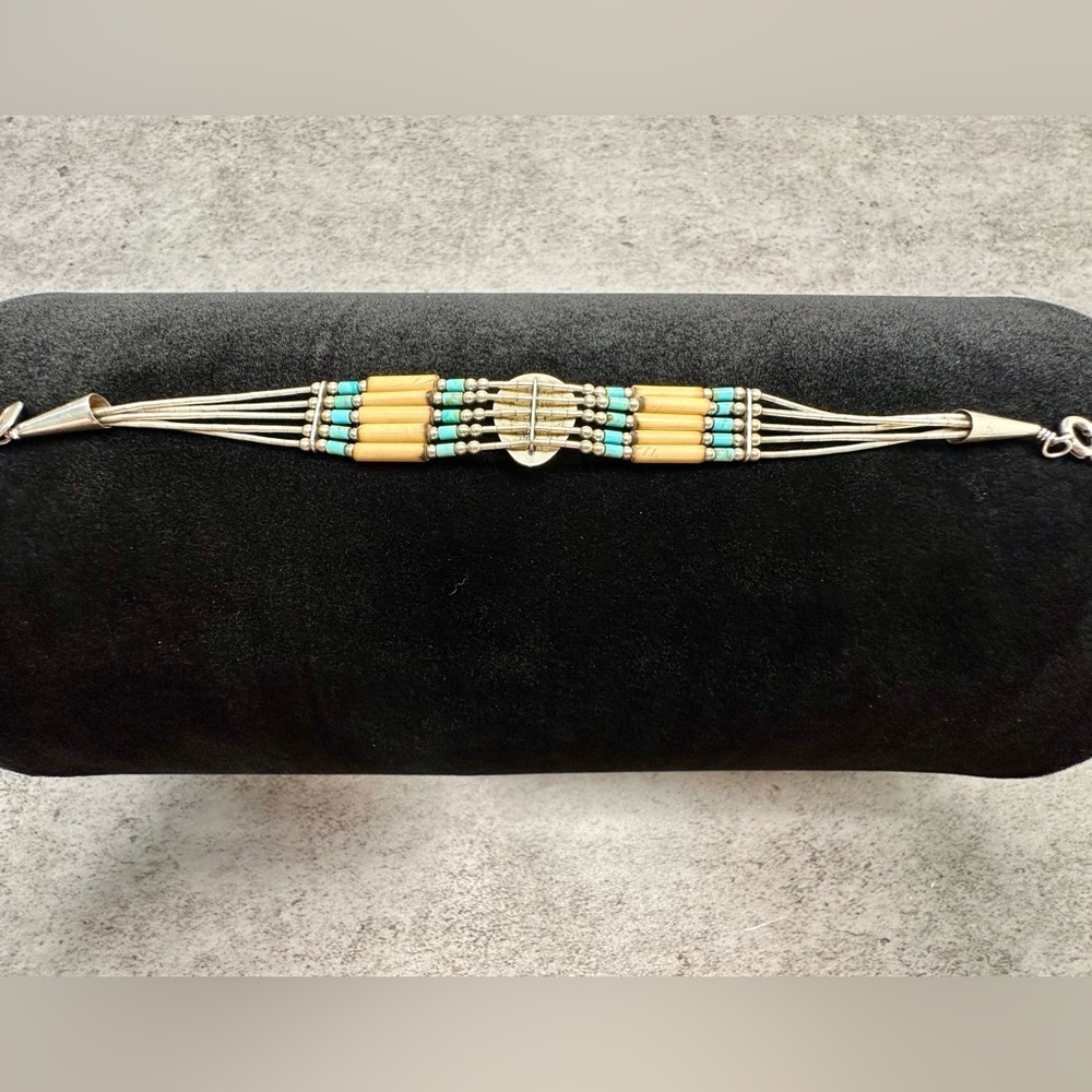 Sterling Silver Turquoise Bear Paw Bracelet | Native American Southwestern | 8” - Picture 3 of 5